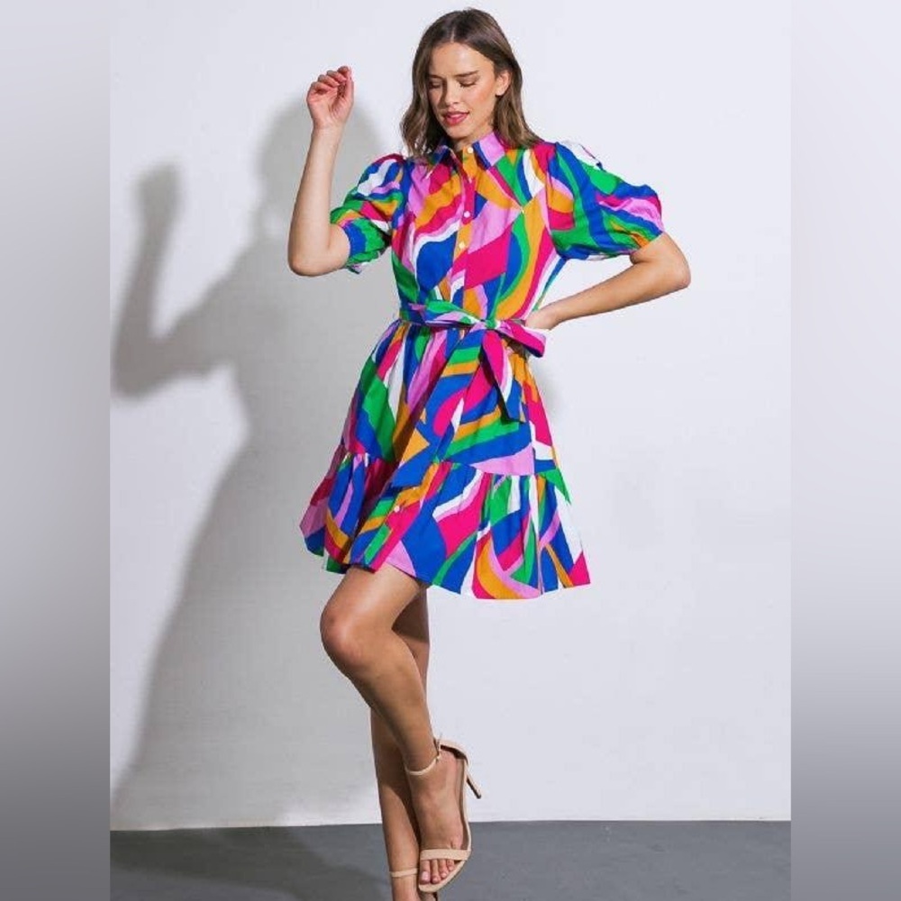 Flying Tomato Multicolor Geometric Dress, Like New Condition, Size Small